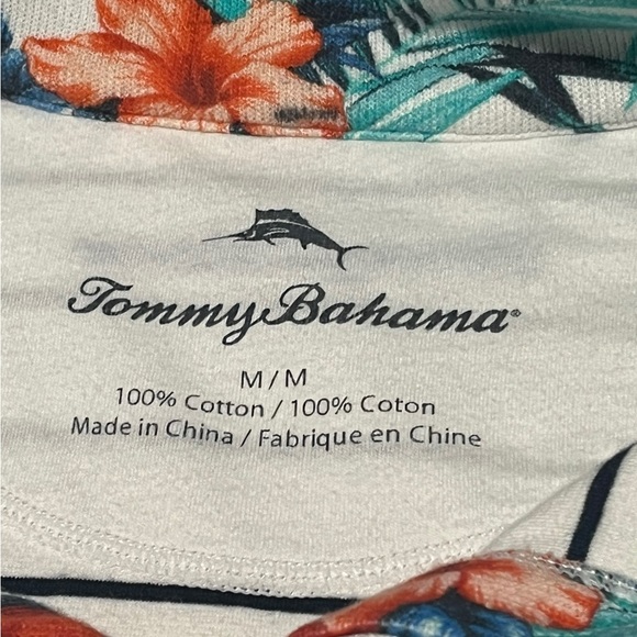 Tommy Bahama Knit Pullover 1/2 Zip Long Sleeve Blue White Stripe Floral Tropical - Picture 13 of 15